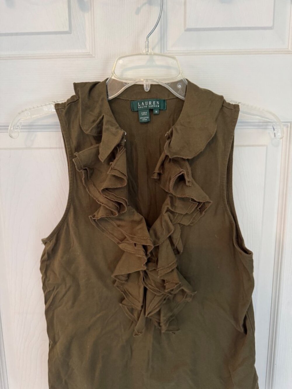 Lauren Ralph Lauren Green Ruffled Sleeveless Blouse Size Medium - Picture 9 of 9